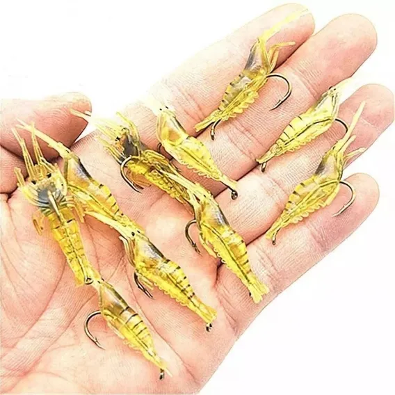 10 Isca Artificial Aromatizada Camarão Silicone Anzol Pesca Foto 1