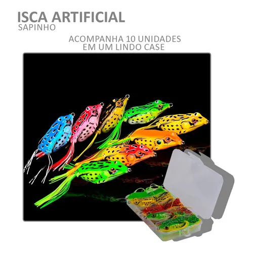 10 Iscas Artificial - Frog Sapinho Anti Enrosco + Estojo Cor Variados Foto 1
