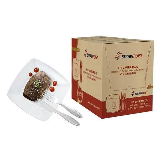 10 Kit Churrasco Com 10 Pratos Branco 10 Garfos E 10 Facas Foto 1