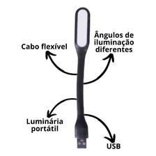 10 Mini Luminária Led Usb Flexível Luz Leitura Quarto Escuro Foto mini  3