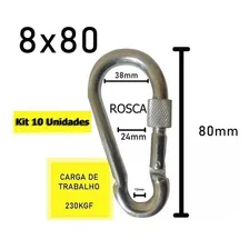10 Mosquetão De Aço Galvanizado C/ Trava Rosca 8x80mm 230kg Cor Cromado Foto mini 2