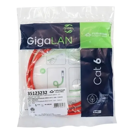 10 Patch Cord Furukawa Gigalan Cat6 1,5mts Vermelho 35123232 Foto 1