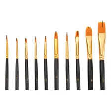 10 Pincel Nylon Pintura Óleo Aquarela AcrÃlica Artesanato Cerdas Dourado-escuro Foto mini 3