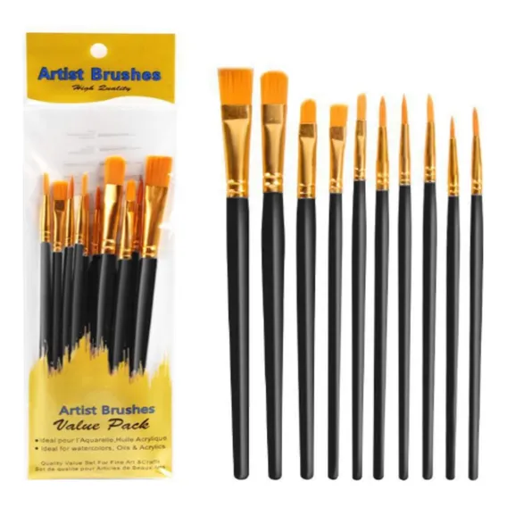 10 Pincel Nylon Pintura Óleo Aquarela AcrÃlica Artesanato Cerdas Dourado-escuro Foto 1