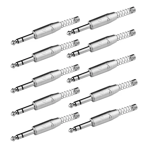 10 Plug P10 Macho Stereo Niquelado Com Mola Rj3pp-nn Roxtone Cor Prateado Foto 1
