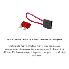 10 Porta FusĂvel Lâmina Fio 2,5mm + 10 FusĂvel De 10 Amperes Foto mini 4