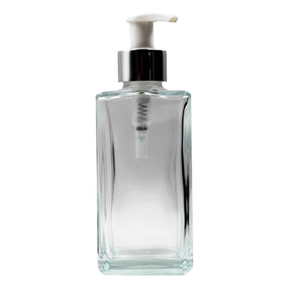 10 Porta Sabonete Liquido Vidro Retangular 250 Válvula Cor Prata Com Bico Branco Foto 1