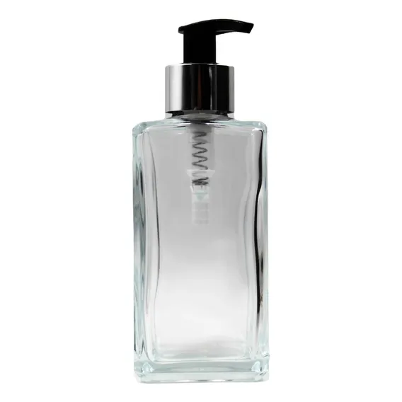10 Porta Sabonete Liquido Vidro Retangular 250 Válvula Cor Prata Com Bico Preto Foto 1