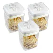 10 Potes AcrÃlico Quadrado 1,7 L Tampa Hermética Com Trava Cor Acrilico Transparente Tampa Branca Foto mini 1