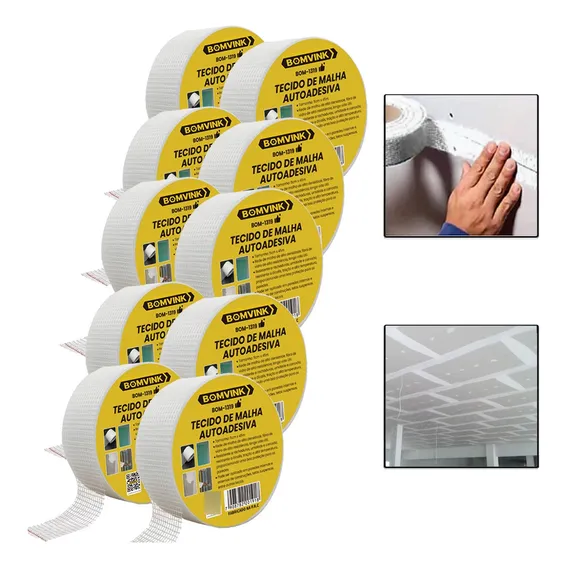 10 Rolos De Fita Telada Autoadesiva De Fibra De Vidro Drywal Foto 1