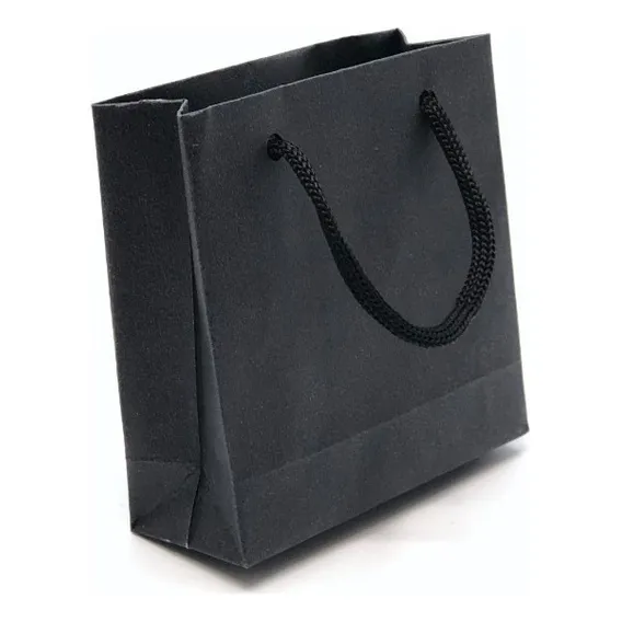 10 Sacolas De Papel P/ Presente 10x10x4cm: Alça De Cordão Cor Preto Foto 1