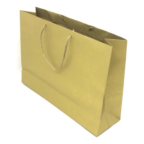 10 Sacolas De Papel P/ Presente 25x35x10cm: Alça De Cordão Cor Ouro Foto 1