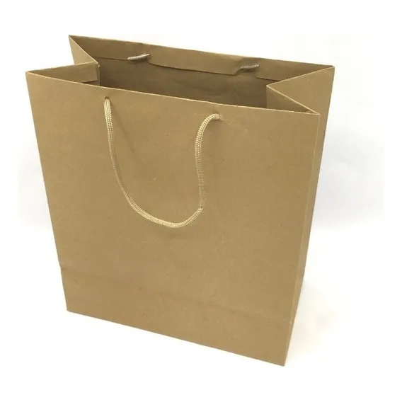 10 Sacolas De Papel P/ Presente 31x26x13cm: Alça De Cordão Cor Kraft Foto 1
