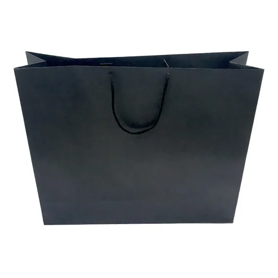 10 Sacolas De Papel P/ Presente 35x41x12cm: Alça De Cordão Cor Preto Foto 1