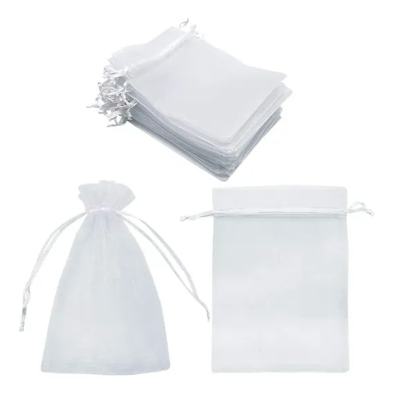 10 sacos de organza de tecido branco 10x15 cm. Cor: branco Foto 1