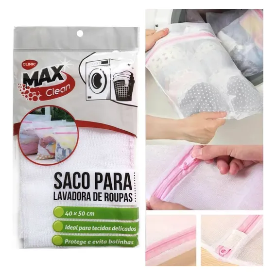 10 Sacos Para Lavar Roupas Delicadas Protege Zíper 40x50cm Foto 1