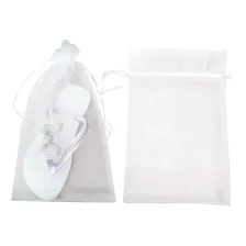 10 Saquinho Saco Organza 24x40 Chinelos Lembrança Casamento Saquinho Branco Foto mini  2