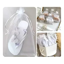 10 Saquinho Saco Organza 24x40 Chinelos Lembrança Casamento Saquinho Branco Foto mini  3
