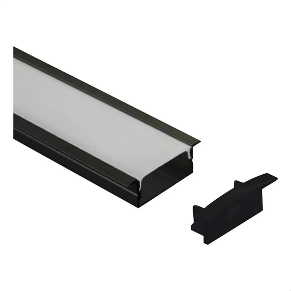 10 Unid 2m Perfil Embutir 24mm Aluminio P/ Fita De Led Top Luz Perfil Preto Tensão De Operação Depende Da Fita Led Depende Da Fita Led Foto 1