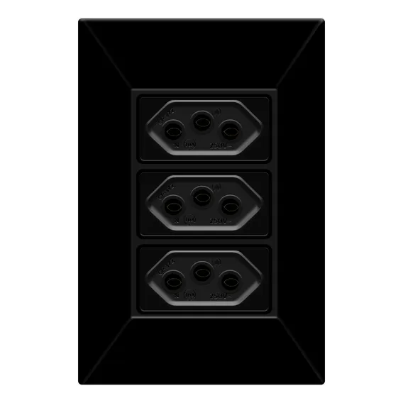 10 Unid Tomada Tripla 2p+t 10a Espelho Black Dubai Bivolt Foto 1