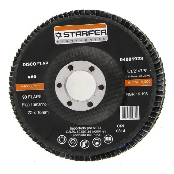 10 Unidades Disco Lixa Flap 4.1/2 80 Starfer Foto 1