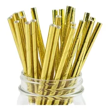 100 Canudo Papel Vintage Dourado Liso Metalizado Canudinho Foto  mini 1