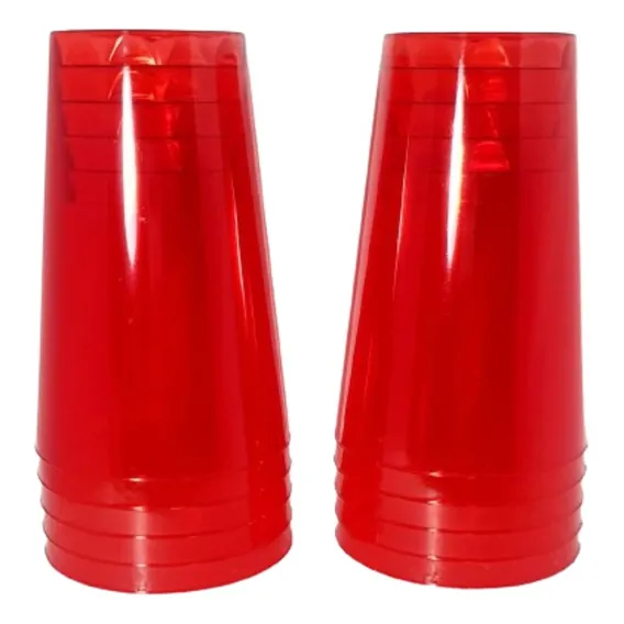100 Copos AcrĂlico 300ml Lavável Descartável Vermelho Foto 1