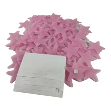 100 Estrela Fluorescente Decoração Brilha Escuro Teto Rosa Forma Estrela Rosa Foto mini 3