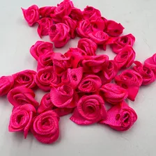 100 Flor Cetim Florzinha Rococ贸 C/ Folha Branca Creme Rosa Cor Rosa Choque Foto mini 1