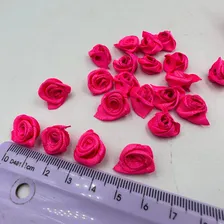 100 Flor Cetim Florzinha Rococ贸 C/ Folha Branca Creme Rosa Cor Rosa Choque Foto mini 2