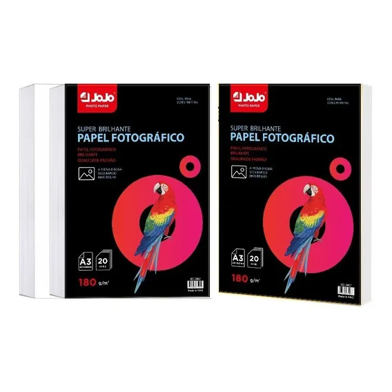 100 Folhas Papel Foto Glossy 180g A3 Brilho Prova Dagua Jojo Cor Branco Foto 1