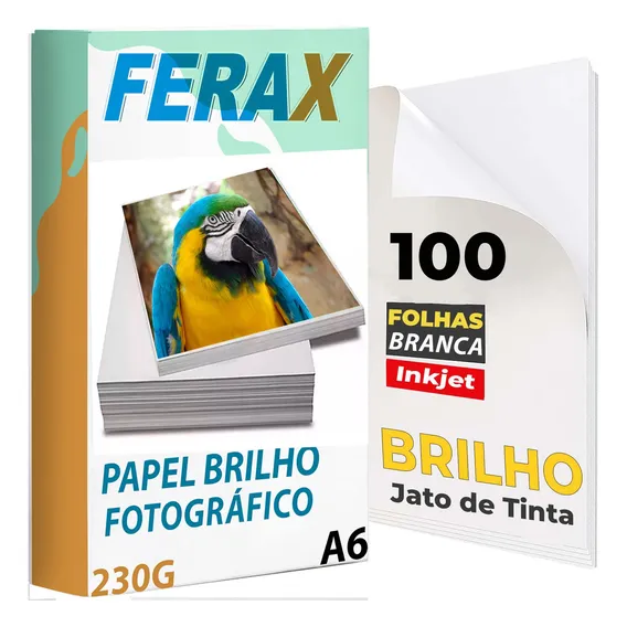 100 Folhas Papel Fotográfico Glossy 230g 10x15 Standard Cor Branco Foto 1