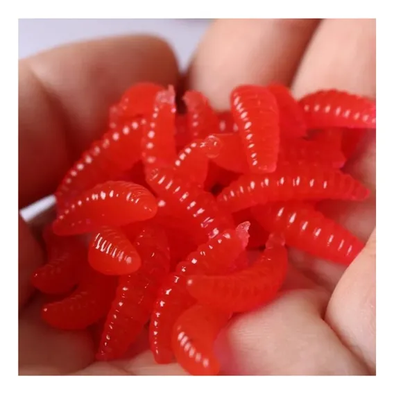 100 Isca Artificial Aromatizada Pesca Larvas Verme Bichinho Cor Vermelho Foto 1