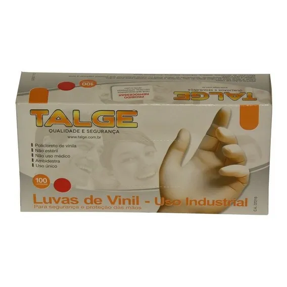 100 Luva Vinil Tamanho M Sem P贸 - Marca Talge (1pct) Foto 1