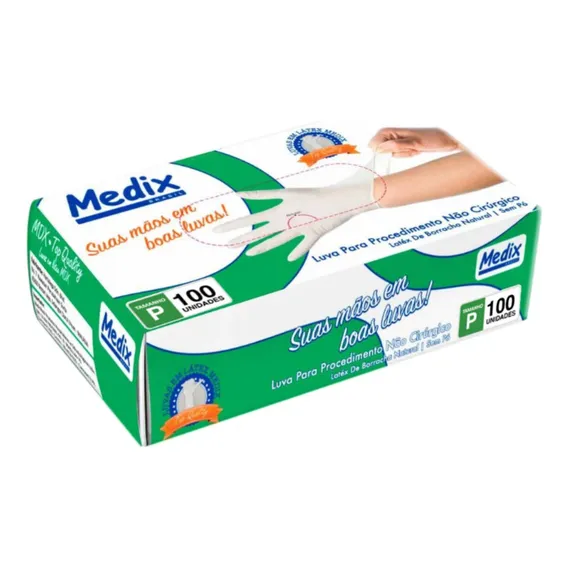 100 Luvas Latex Descartáveis Antiderrapantes Medix Tamanho P Foto 1