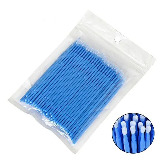 100 Pincel Micro Brush Aplicador Cílios Estética Tatuagem Cor Azul Foto 1