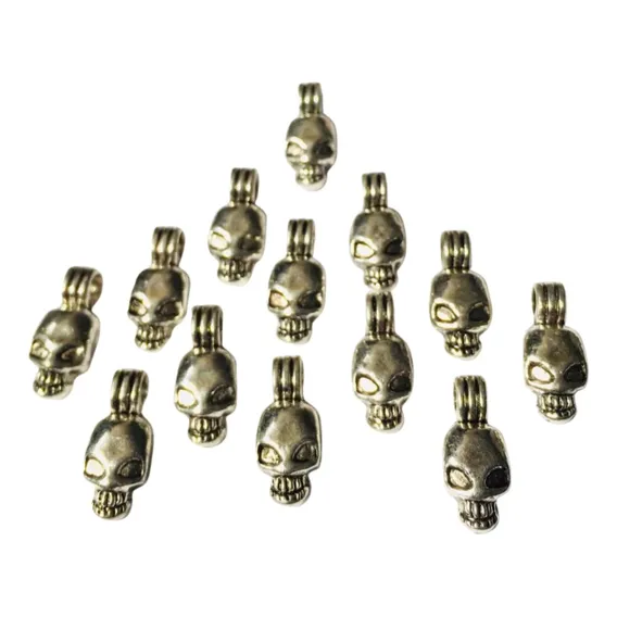 100 Pingentes Caveira De Metal Ferro Níquel 7x16mm Foto 1