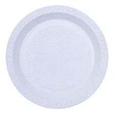 100 Prato Refeição Descartável 21cm Plástico Branco Pratos Foto mini 1
