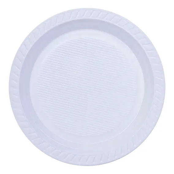 100 Prato Refeição Descartável 21cm Plástico Branco Pratos Foto 1