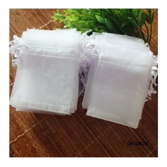 100 Saquinhos De Organza Fita Cetim Tule 9x12 Okabox Cor Branco Foto 1