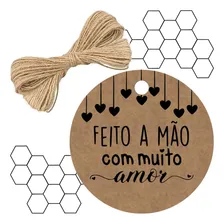 100 Tags Personalizadas Kraft Feito A Mão Com Muito Amor Foto  mini 1