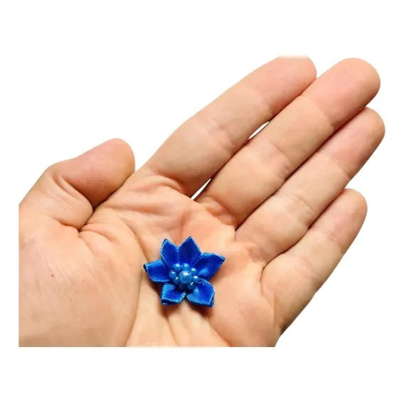 100 Unidades Flor Rococó De Cetim Com Pérolas 2,5cm Cor Azul Royal Foto 1