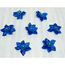 100 Unidades Flor Rococó De Cetim Com Pérolas 2,5cm Cor Azul Royal Foto mini  2