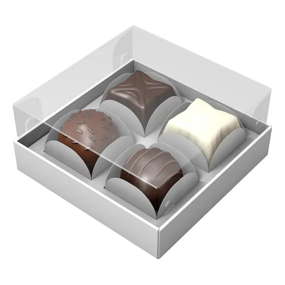 100 X Caixa Brigadeiro P/ 4 Doces Gourmet / Doces / Bombons Cor Branco Foto 1