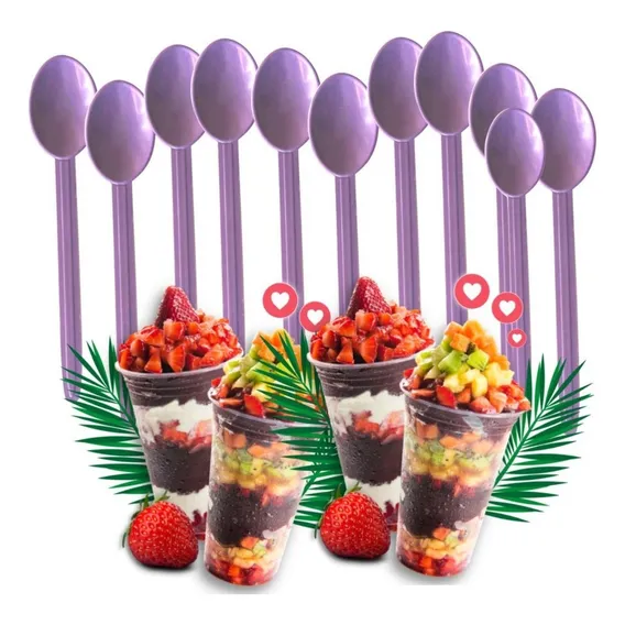 1000 Colher Plástico Luxo Reforçada Sorvete Cor Roxo Foto 1