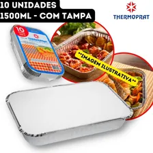 10un Bandeja Marmitex 1500ml AlumÃnio Retangular Com Tampa Foto mini 1