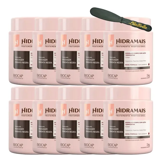 10un Creme Massagem Pimenta Negra 1kg Hidramais+ Espátula Foto 1