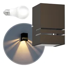 10x Arandela Externa E27 2 Frisos Parede Muro + Led 5w mf144 Cor Marrom Foto mini 1