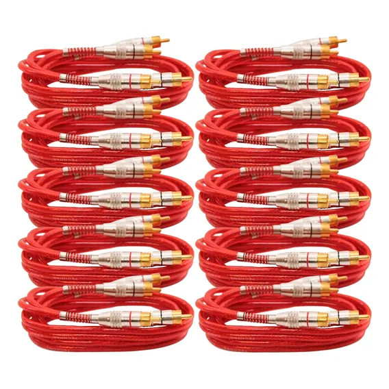 10x Cabo 1m Rca Prime Plug Banho Ouro Vermelho Diâmetro 5mm Foto 1
