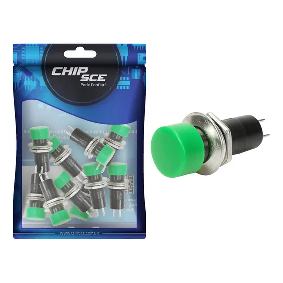 10x Chave Push Button 2 Terminais Com Trava Psb-16a - Verde Foto 1